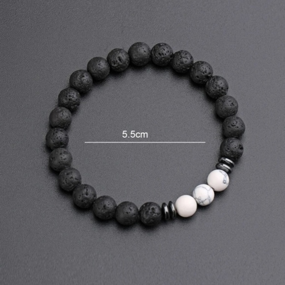 Beaded Bracelet Stretch B&W Stone - Picture 4 of 6